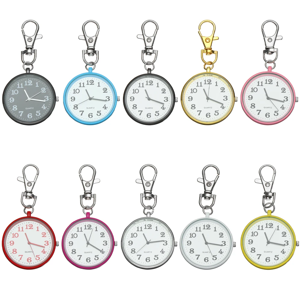 1PCS Minimalist Quartz Pocket Watch for Nurse Ultra Thin Open Face Watches Portable Unisex Key Buckle Pendant Gift - купить по