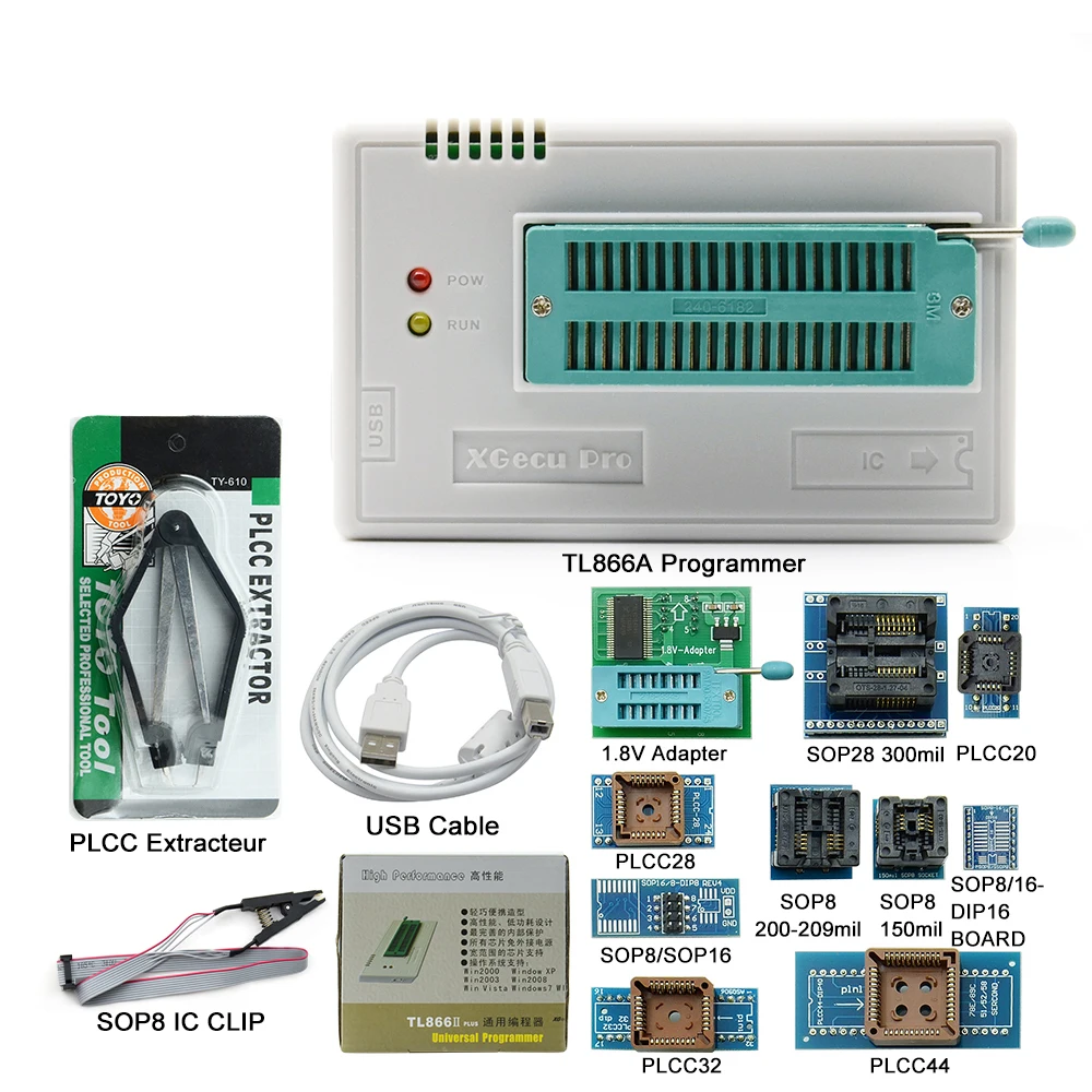 Новейший V10.55 TL866II Plus Универсальный программатор Minipro + 12 адаптеров тестовый зажим