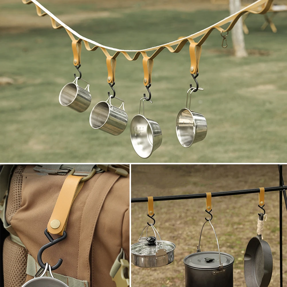 

1/2/4pcs Outdoor PU Leather Hooks Camping Hiking Hanging Curry Triangle Storage Rack Hanger Outdoor Camping Supplies