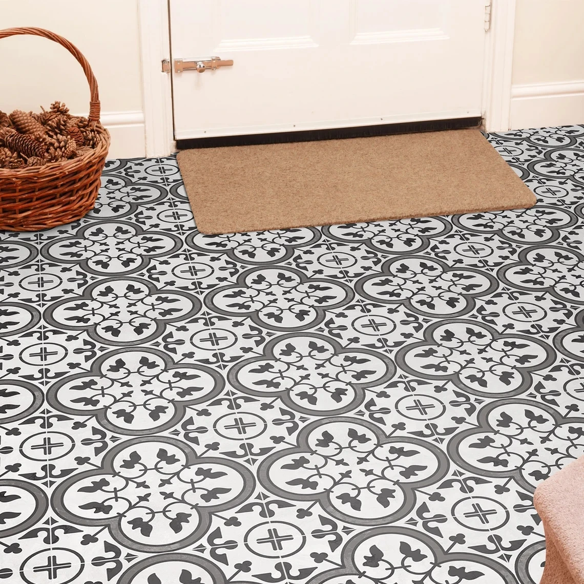 

Black Floor Tile Sticker Panel Peel and Stick Decal Vinyl Floor Tile Sticker Kitchen Backsplash Carreaux de Ciment 30x30cm