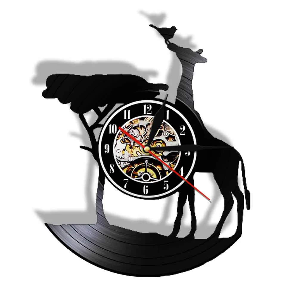 Настенные часы с виниловой пластиной в виде дикой природы жирафа сафари Африка