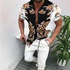 Рубашка мужская с этническим принтом, Хенли из гавайской кожи с воротником-стойкой и короткими рукавами, свободная, в полоску, лето 2020