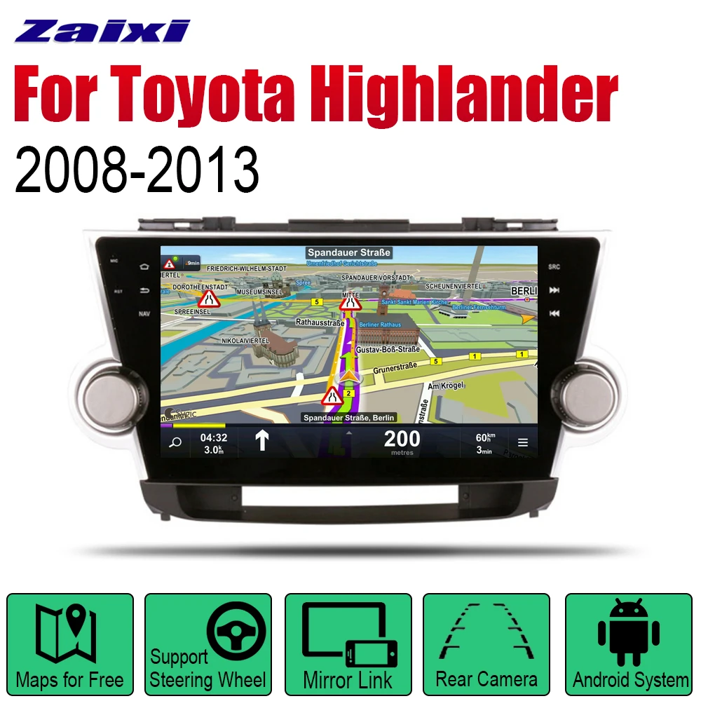 ZaiXi Android 2 Din Авто радио для Toyota Highlander 2008 ~ 2013 автомобильный мультимедийный плеер GPS
