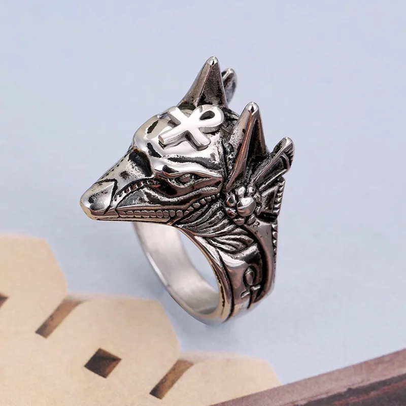 Винтажное кольцо с головой волка Мужская мода властное Anubis ювелирные изделия