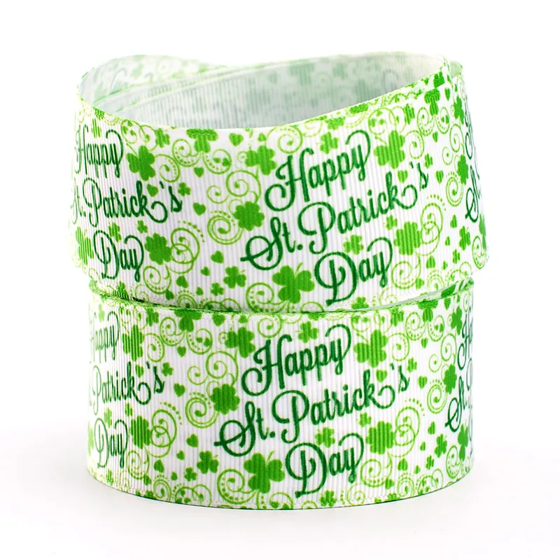 Four Leaf Clover Pattern Plant Grosgrain Ribbon Heat Transfer Print 5yards 25/38/75mm Handmade Hair Bows for Partys | Дом и сад