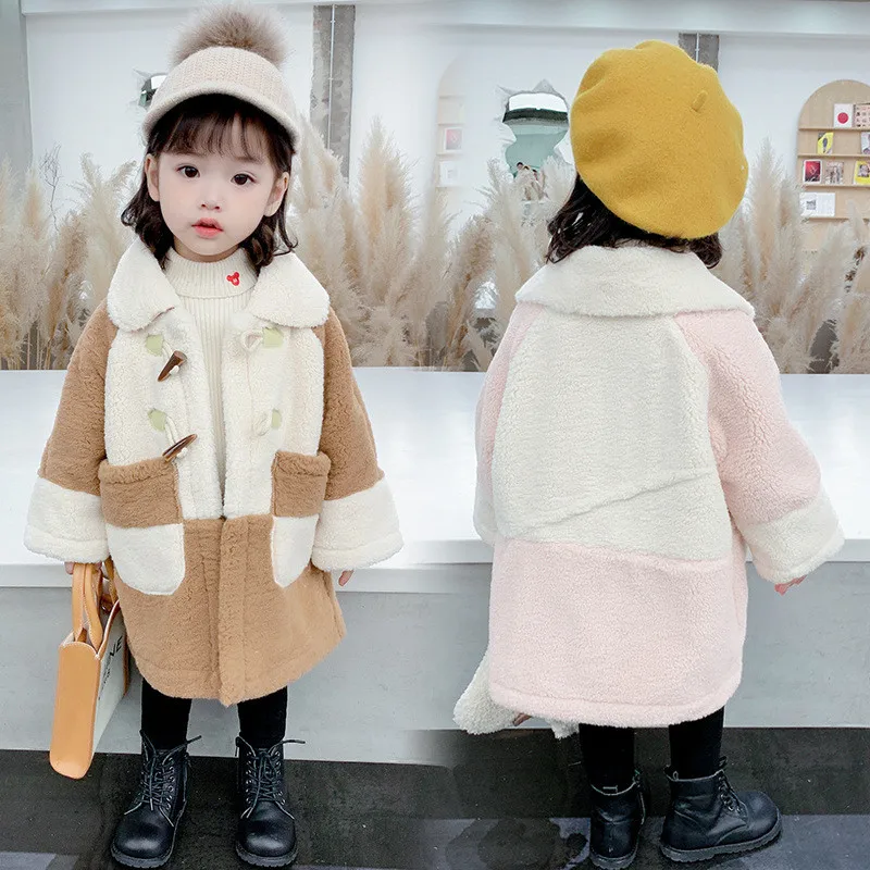 

New Spring Winter Girl Coat Long Jackets Warm Clothing Kids Teenage Children Tops Thicken High Quality Lamb Wool Horn Button
