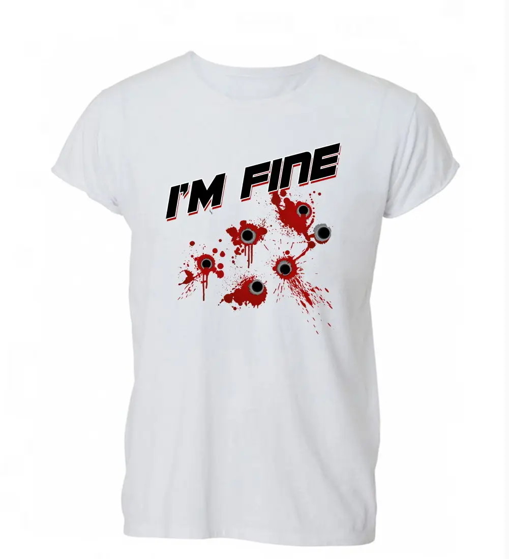 Новая крутая футболка I'm Fine пистолет крови рана зомби Nerd убийца для мужчин и