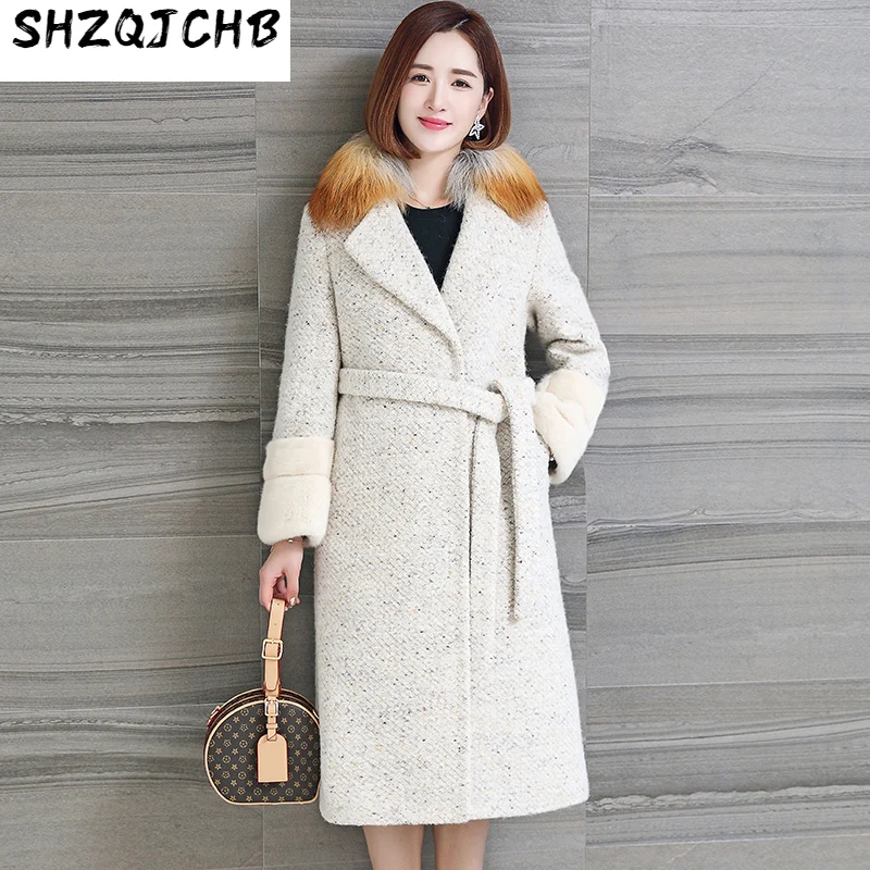 

SHZQ, новинка осень-зима 2021, шерстяное пальто, женская ветровка средней и длинной длины, шерстяная внутренняя подкладка с мехом