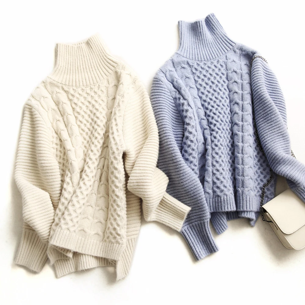 

2020 Новый темпераментный свитер с высоким воротником, женский шерстяной вязаный кардиган с узорами из льна, женская одежда осень-зима