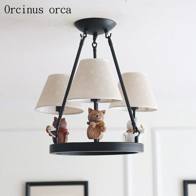 

American cartoon cartoon kitten chandelier child room Boy Girl Bedroom modern minimalist doll LED pendant lamp free shipping