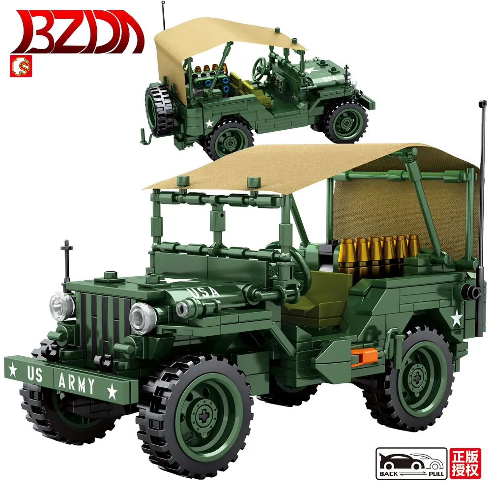 

SEMBO Classic Jeeped Car Willys M38 Hummered Jeeped H1 Military Assault Car Vehicle model Building Bricks Toys For BOYS Gifts