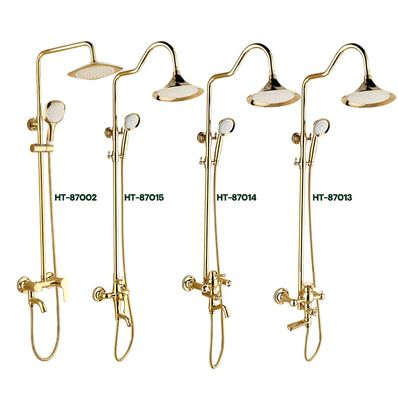 Смеситель для душа латунный золотистый с двойной керамической ручкой|Душевая