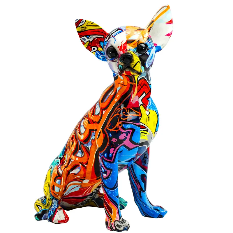 

Figurines statue sculpture House living room home decor decorative Nordic modern graffiti style painted dog Chihuahua bulldog