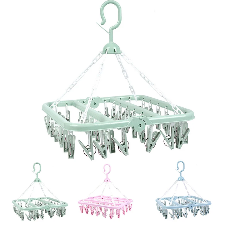 

36 Clips Drying Rack Portable Socks Underwear Plastic Drying Rack Children Adult Wardrobe Storage Rack Home Storage Artifact