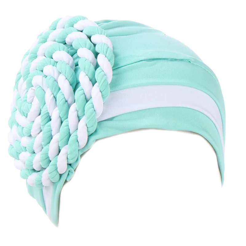 

Muslim Pre-Tied Hijab Turban Hat Side Twist Braid Headwrap Color Block Chemo Cap