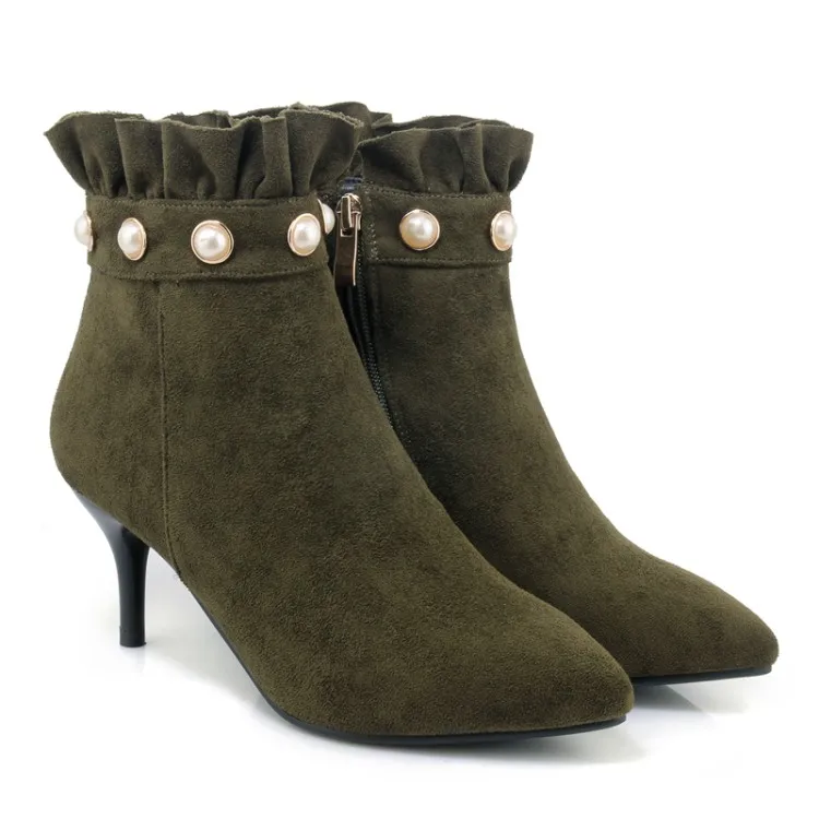 Большой размер 9 10 11 жемчужные плиссированные сапоги с острым носком сплошного