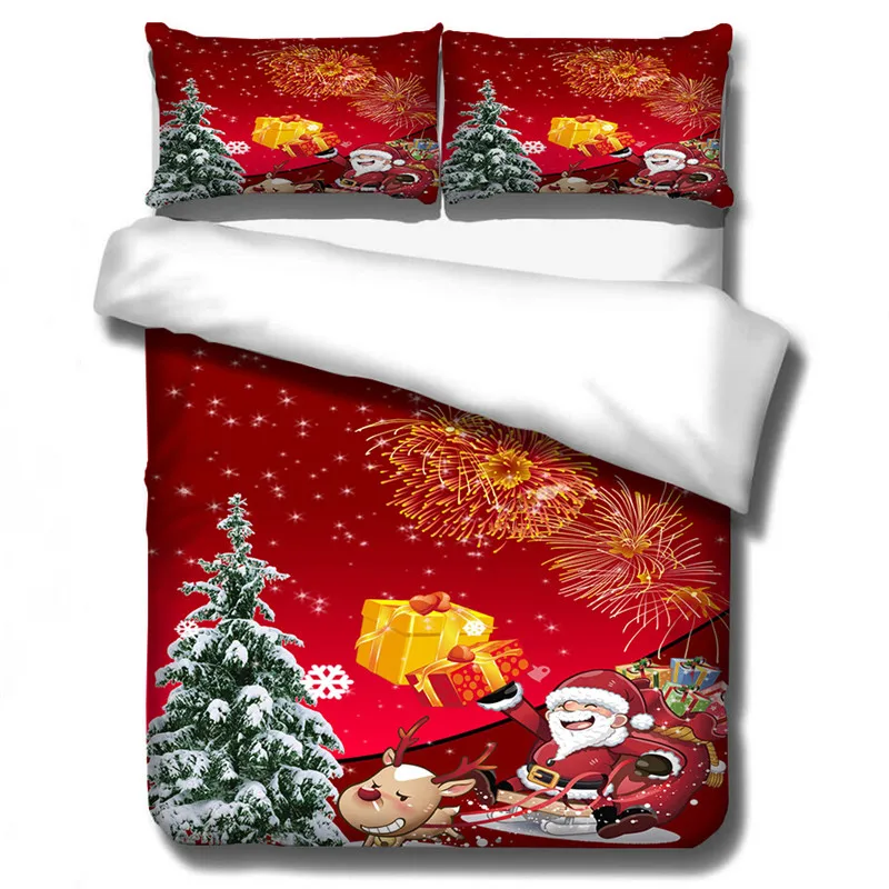 

Red Christmas Duvet Set Twin Size Cartoon Santa Kids Bedding Set with Pillowcase Comforter Sets Bedclothes Home Textile