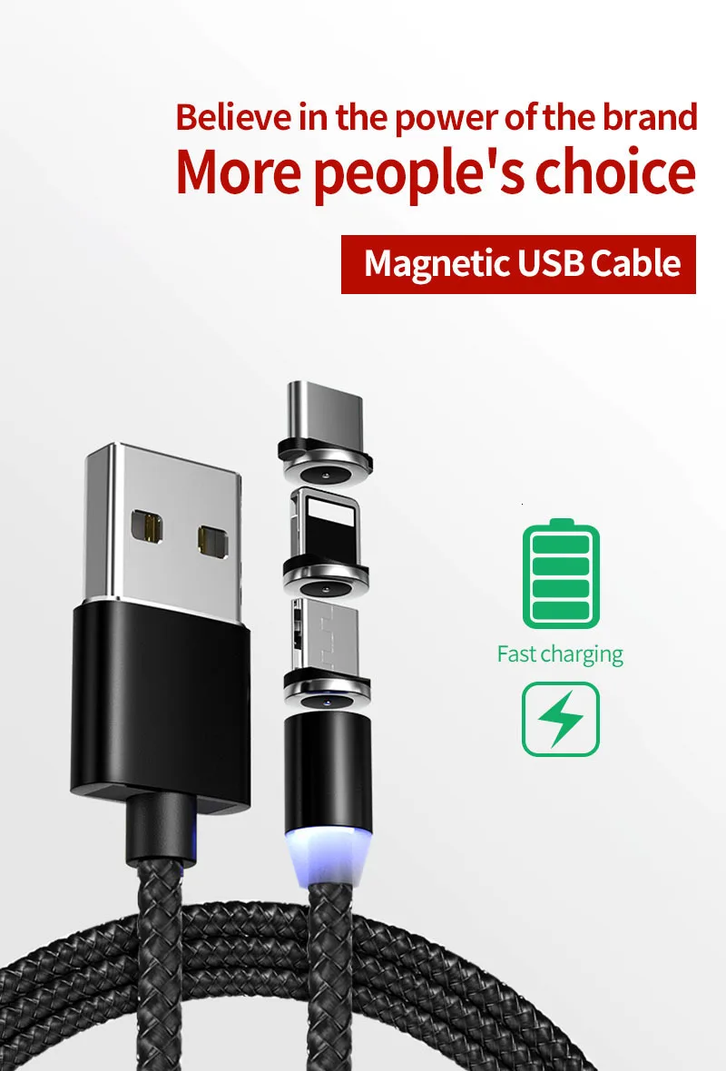 1 м Магнитный Micro USB кабель для быстрой зарядки iPhone samsung кабель для передачи данных Магнитный кабель для зарядки usb type C 3A кабель для мобильного телефона