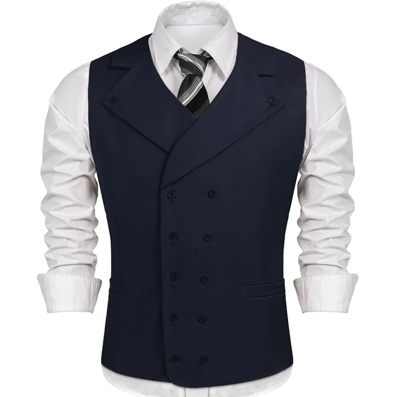 

Men's Vests Double Breasted Slim Fit Formal Business Casual Vest for Men Notched Lapel Custom Waistcoat Wedding жилетка мужская