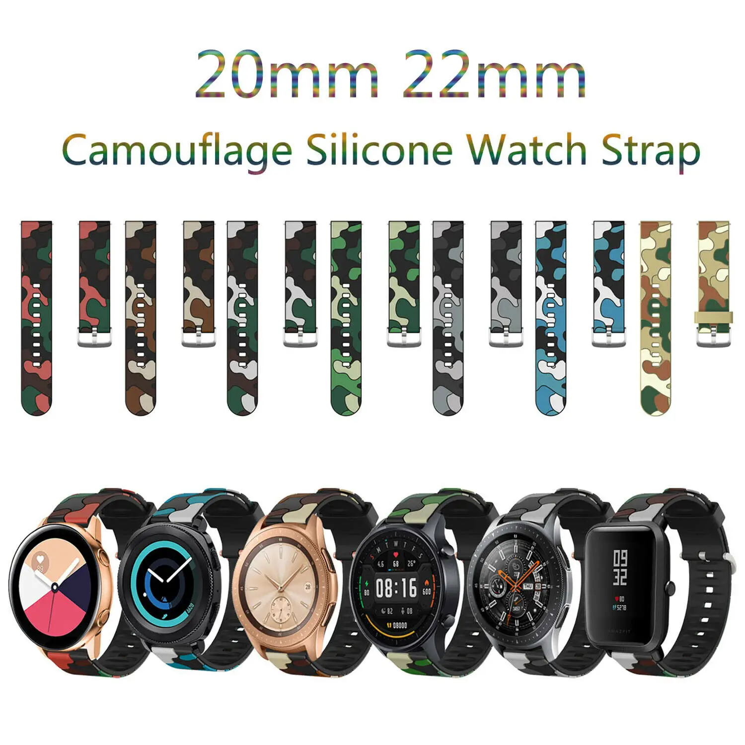 

Sport Silicone Band For Amazfit Huawei Samsung Galaxy Watch Active2 46mm 42mm Gear S3 Strap Replacement Strap 20/22mm Watchband