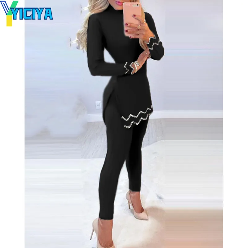 

YICIYA 2021 Knitting Sweater Two Piece Women Suit Set Women Sport Crop Top Long Pant knitted suit Autumn Outfits tracksuit women