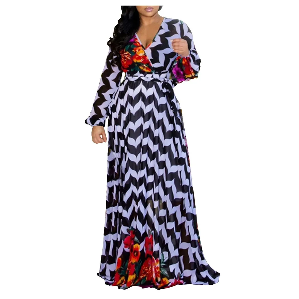 JAYCOSIN зимние платья женские модные с v образным вырезом длинным рукавом радужные