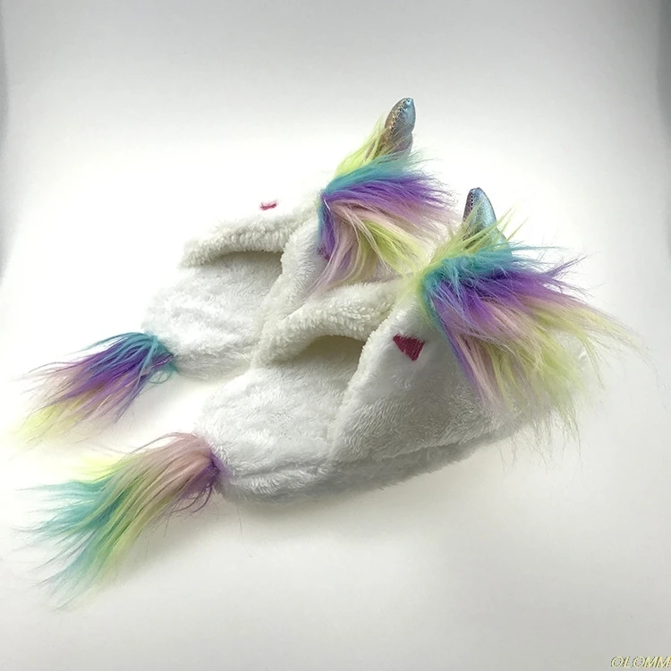 

multicolor unicorn slipper cortoon rainbow comy home indoor warm slipper Cartoon Plush Slippers women animal slipper