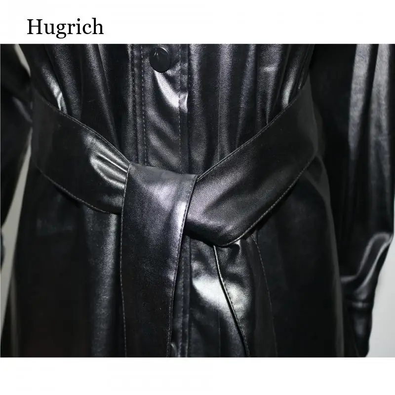 

PU Faux Leather Shirt Dress Women Clothing Turn-down Collar Button Mini Party Dress Night Club Wear Sexy Dress with Belt