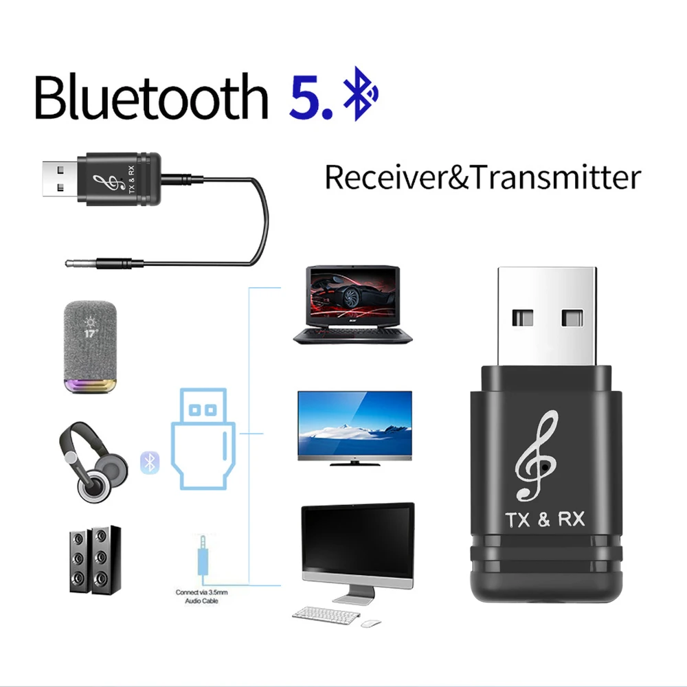 Приемник-передатчик Bluetooth адаптер 3 5 мм Hi-Fi стерео AUX V5.0 Черный для автомобиля
