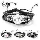 Азиатских с надписью I Love Иисуса для мужчин кожаный браслет христианские подарки для женщин ювелирные изделия аксессуары черный браслеты подарки на новый год 2021