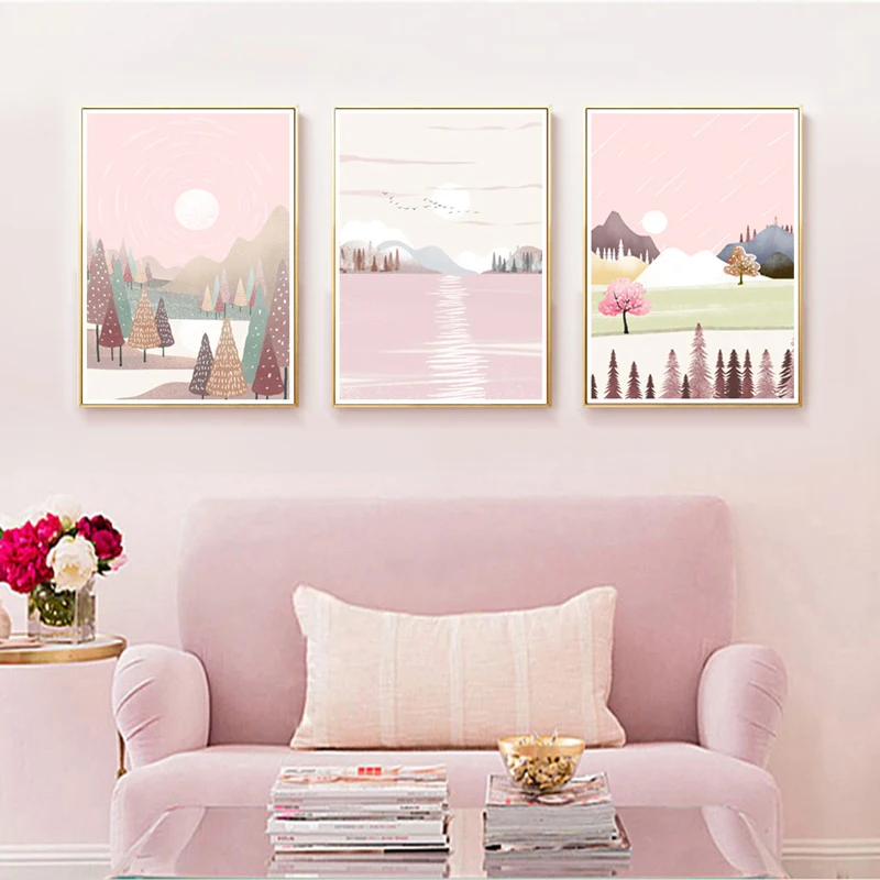 Абстрактный цвет яркий рассвет озеро цветной блок холст живопись плакаты печать