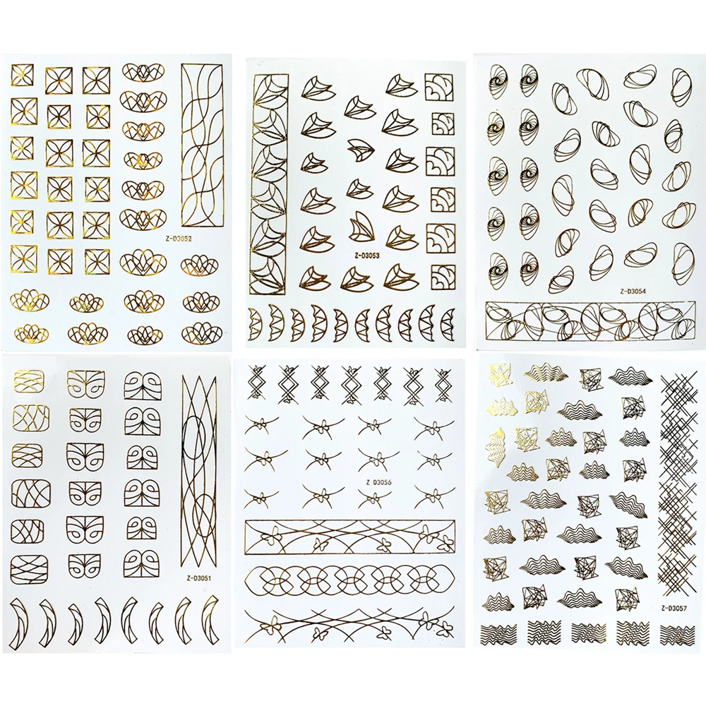 1 шт. 3D наклейки для ногтей золотые Геометрические линии самоклеящиеся