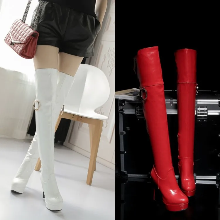 Пикантные эластичные сапоги из лакированной кожи Женские высокие Обувь на