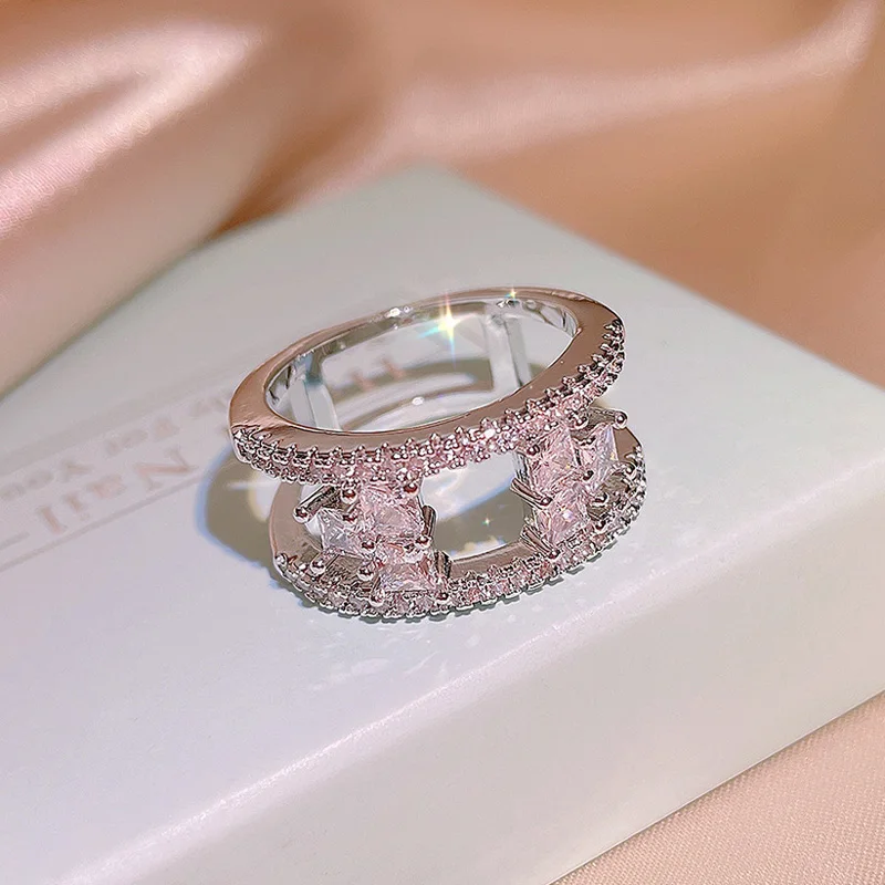 

Luxury Vintage 925 Stamp Engagement Wedding Wide Ring of For Female Women Christmas Gift Round Hollowed Out Jewelry