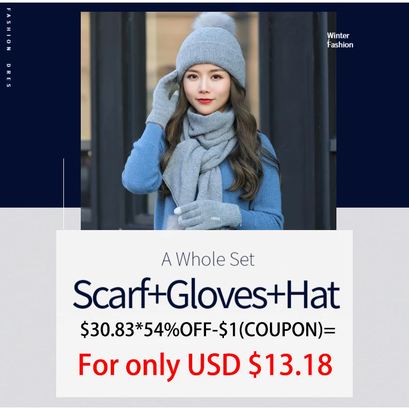 Dilidala Hat Scarf Gloves Winter Woman Thickened Double Wool Fashion Wild Warm &amp Glove Sets For Women |