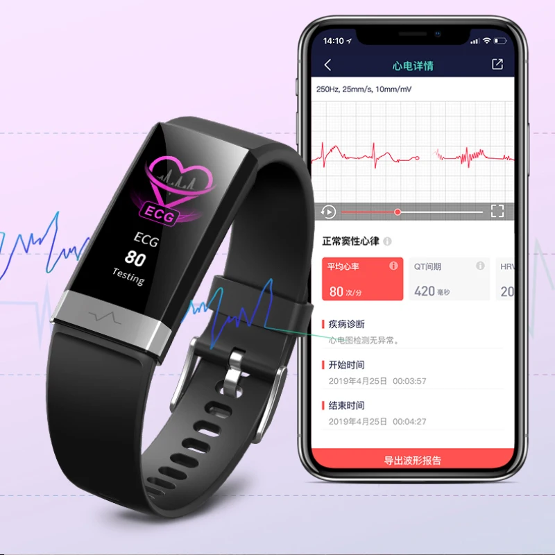 Смарт-браслет V19 ECG+ PPG+ HRV монитор сердечного ритма кровяное давление кислородный мониторящий сон Bluetooth фитнес-трекер Смарт-часы