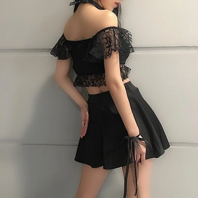 Панковский дизайн женский Готический Цветочный кружевной кроп-топ T018 | Женская