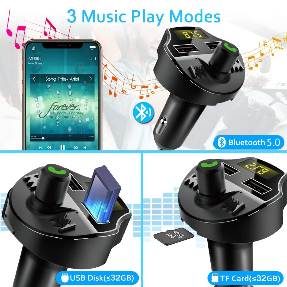 Автомобильный FM-трансмиттер JINSERTA Bluetooth 5 0 беспроводной громкая связь mp3-плеер 3 1 А