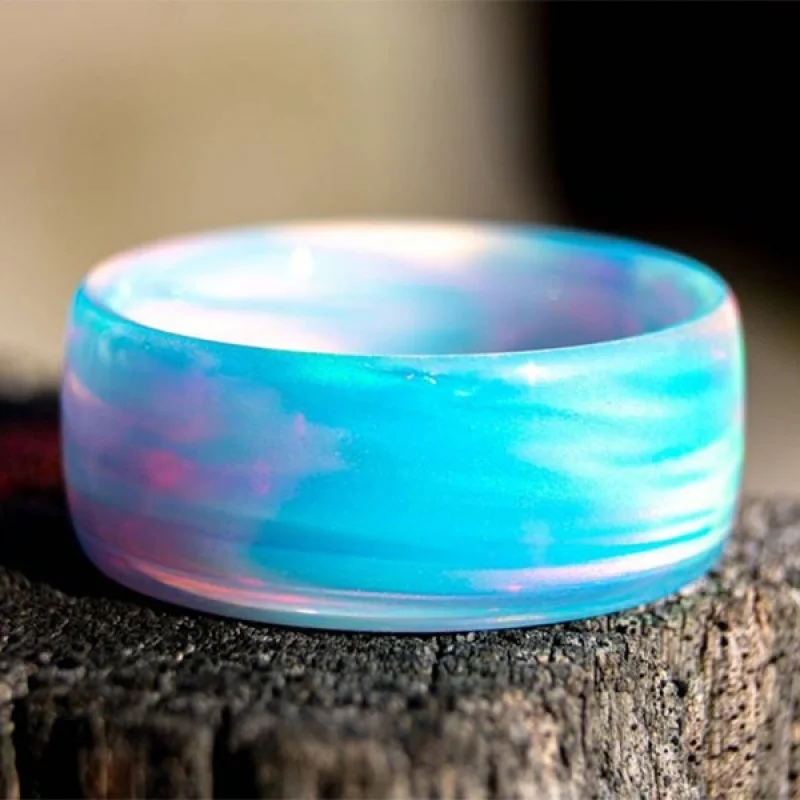 

Fashion Ladies Round Cut Natural Rainbow Opal Ring Multicolor Blue Ring Blue Sky White Cloud Creative Ring Acrylic Ring