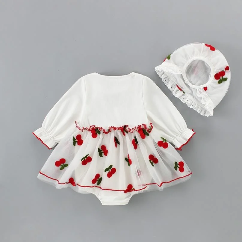 0-24M Baby Spring Bodysuit Infant Girls Mesh Embroidery Princess Dress Christening Baptism Party Wedding Jumpsuit With Hat L822 | Мать и