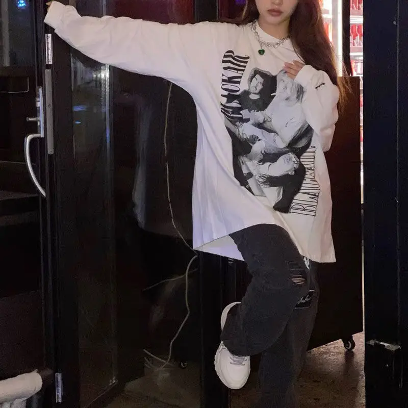 HOUZHOU Grunge женские толстовки большого размера черного цвета винтажная одежда хиппи