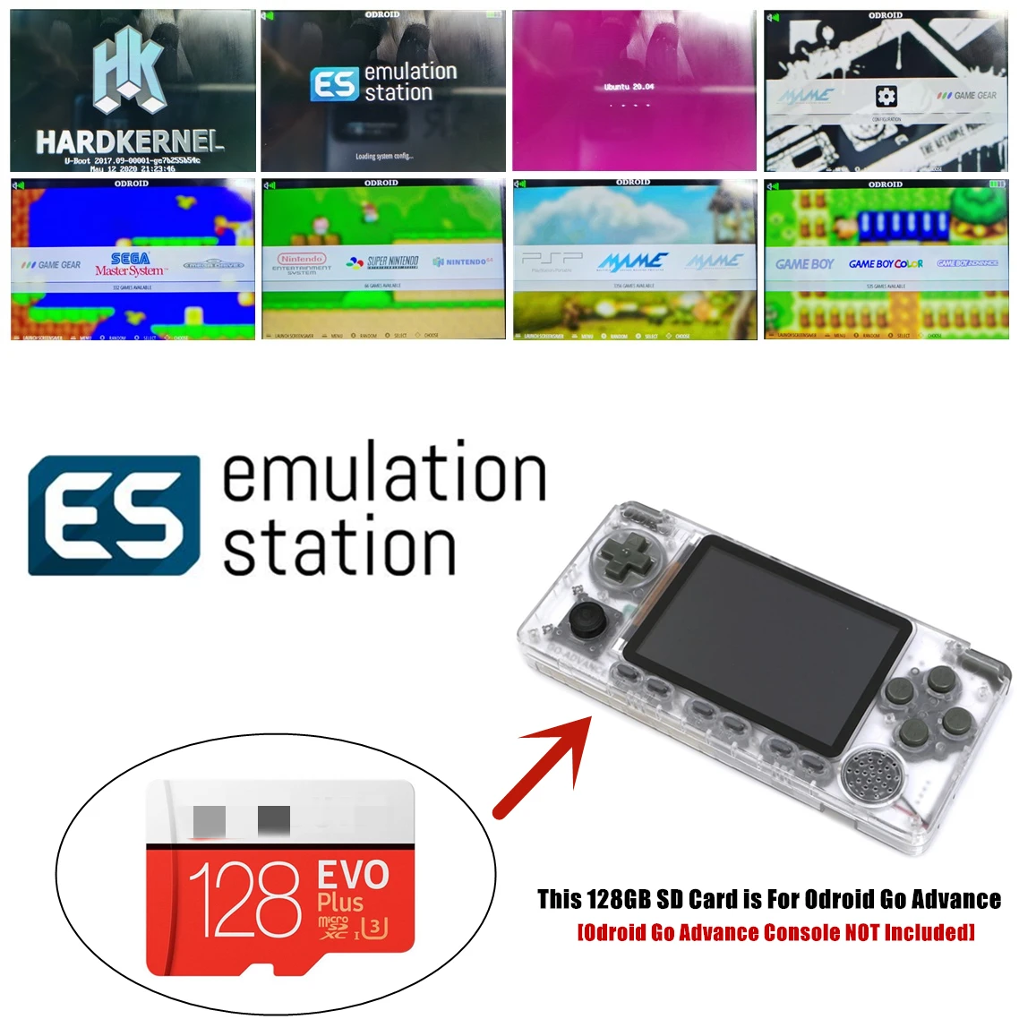 

Emulation Station 128G Fully Loaded Micro SD Card For Odroid Go Advance V2.0 27,000+ Games MAME PSP GB GBA ... Plug&Play on OGA