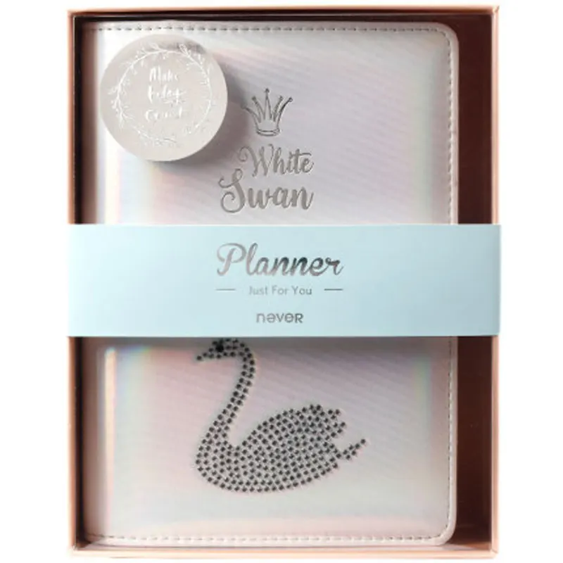

Yiwi Never Diamond Swan A6 Planner Colorful PU Leather 6 loose Leaf Binder Notebook Agenda Planner Organizer