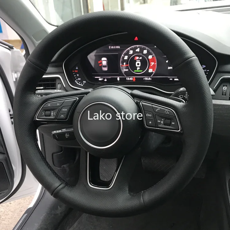 

Hand stitch Reliable Non-Slip Faux Leather Car Steering Wheel Cover For Audi A3 A4L A5 BLACK 15inch 38cm