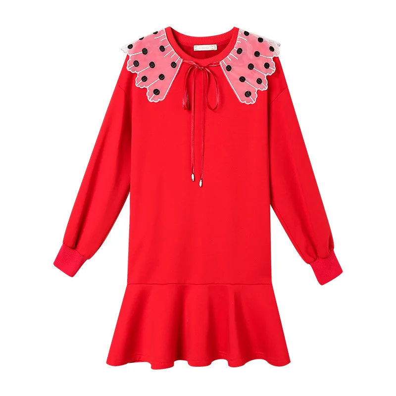 Осенне зимние женские платья Thiec в стиле мори Корейском свободные красные