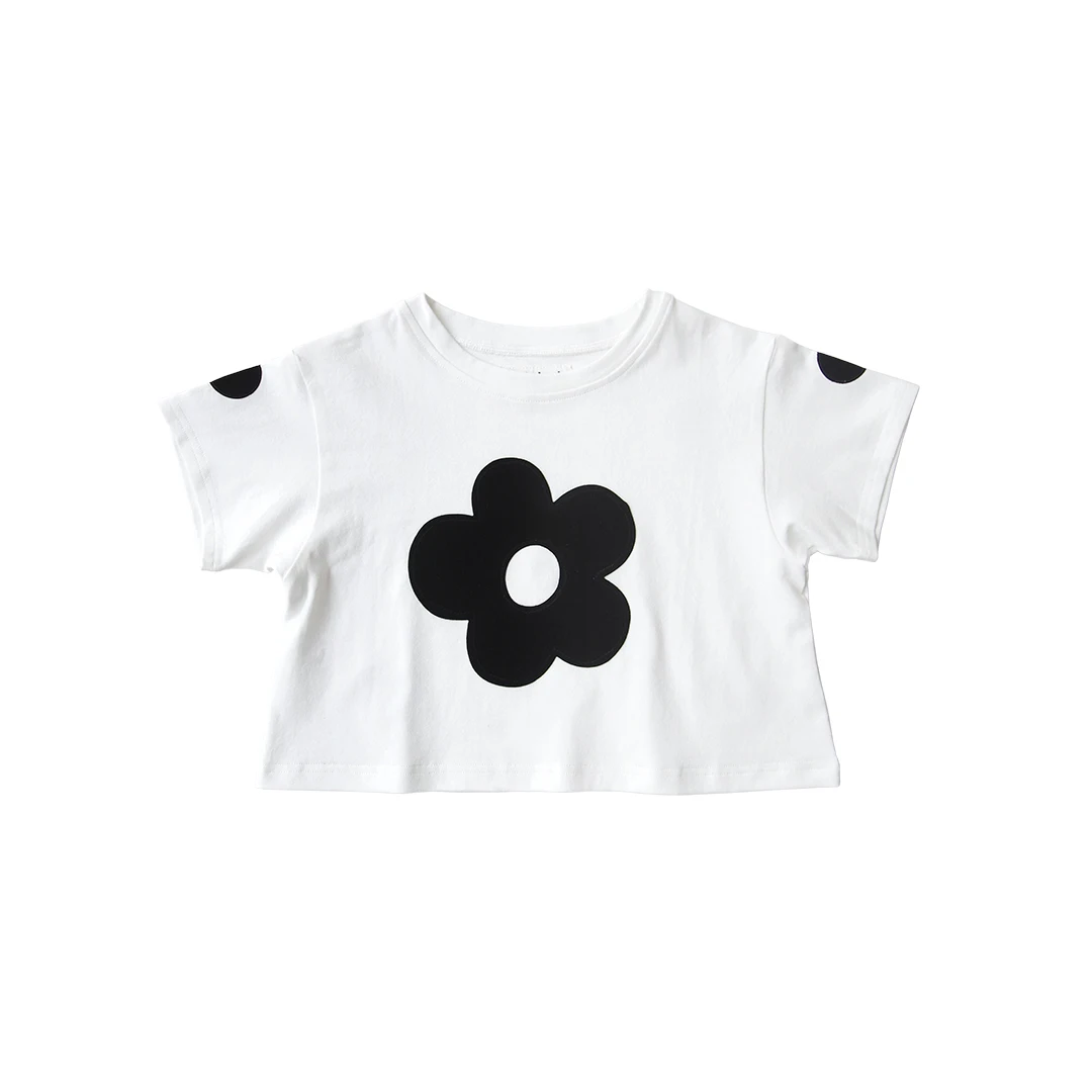 

Original children's clothing white flowers short-sleeved imakokoni wild sweet and cute round neck T-shirt girls summer 0117