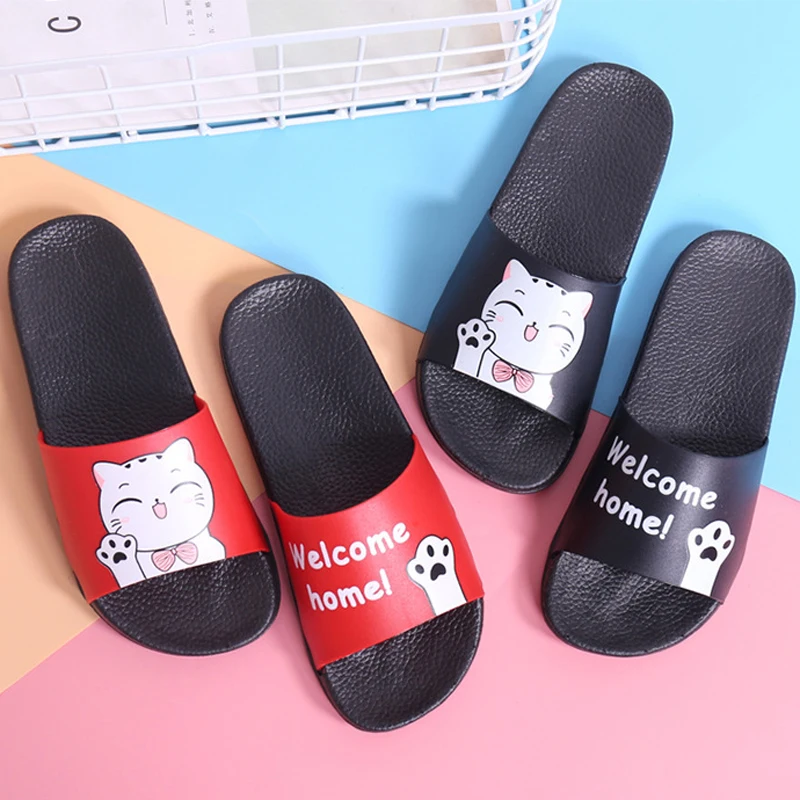

2021New Couple Slippers Summer Women Shoes Cute Lovely Outdoor Cat Slippers Slides Beach Sandals sandalias Shoes Chausson Femme