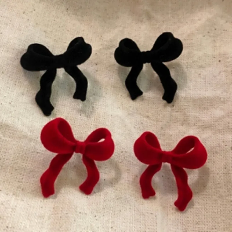 

New Winter Flocking Bowknot Stud Earrings for Women Vintage Geometry Lovely Girl Ear Studs Fashion Jewelry Accessories