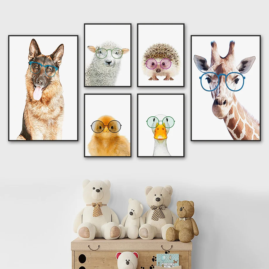 

Giraffe Camel Hedgehog Chicken Sheep Dog Animal Wall Art Canvas Painting Nordic Posters And Prints Wall Pictures Kids Room Decor