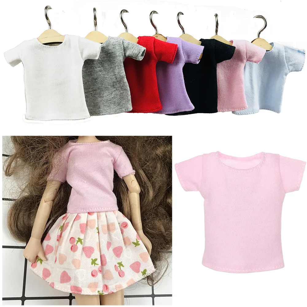 1PC 6 colors Top Clothes Playing House Props Fit 9.5cm Bust Toy Baby Wears Miniature T-shirt Doll Accessories Short Base Shirt | Игрушки и